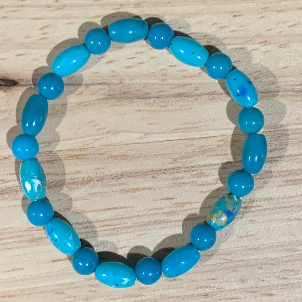 New Turquoise Blue Beaded Stretch Bracelet Set 3 Piece Boho Southwestern Coastal